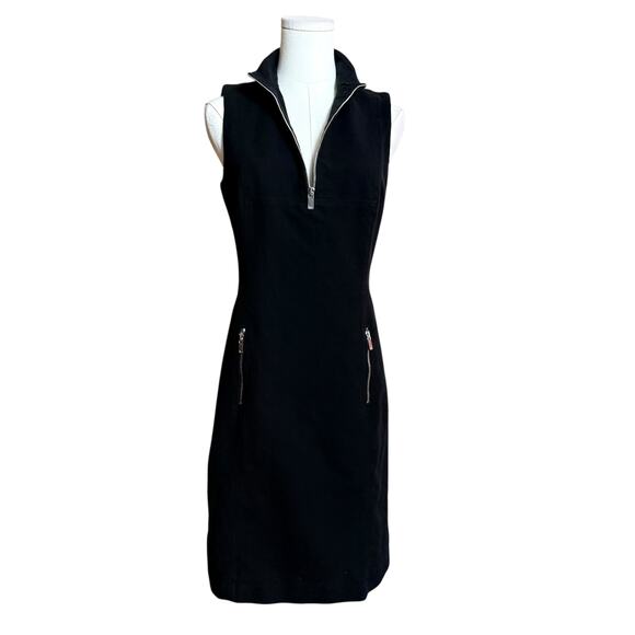 Michael Kors Collection Made in Italy Black Cotton Zip Front Sheath Dress Size 6 - Picture 4 of 9